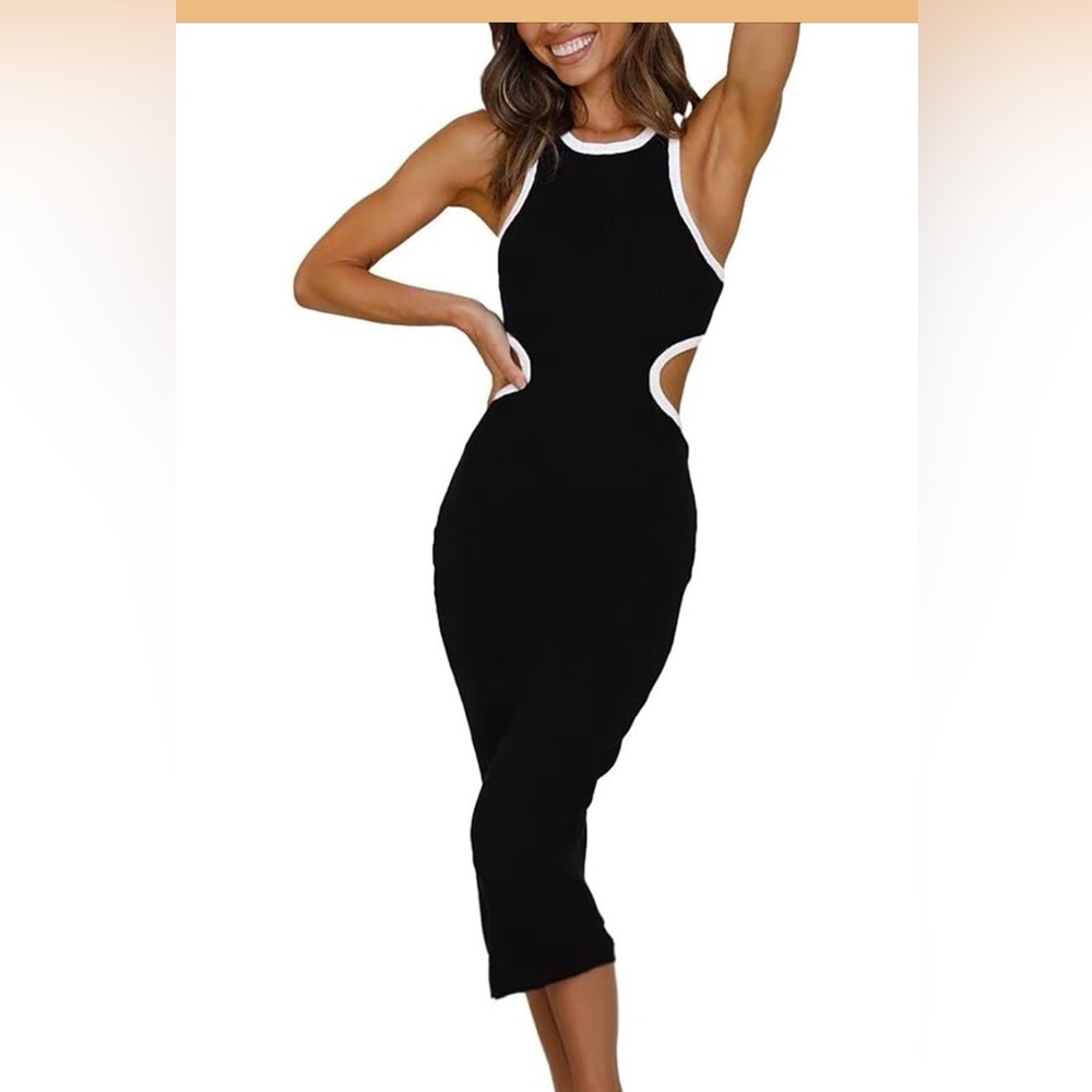 Amazon Black and White Cutout Midi Dress